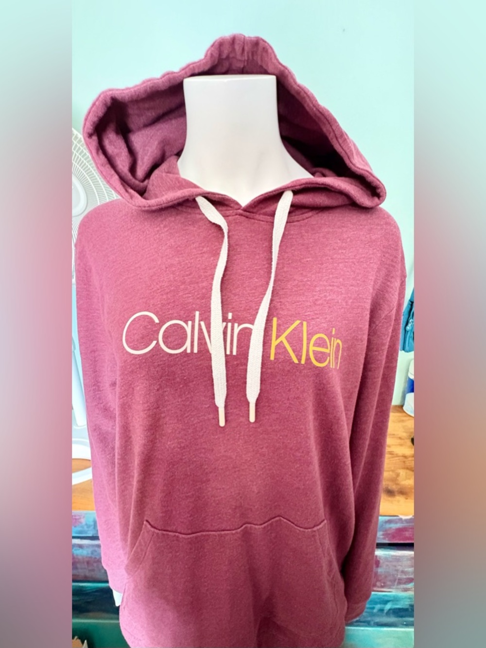 Calvin Klein Burgundy / White / Yellow Logo Hoodie